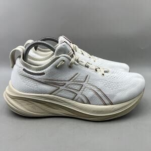 Asics Gel Nimbus 26 Running Shoes Women Size 9 White Beige Comfort Low Sneakers